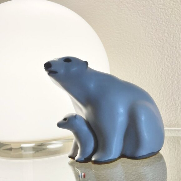 POD Of Edgecomb Maine Studio Art Pottery White Polar Bear Mom & Baby Cub - Picture 1 of 13